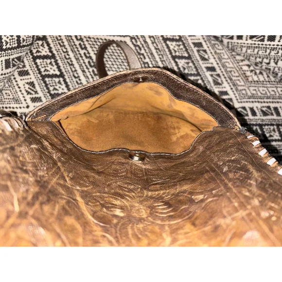 RARE Patricia Nash Boho Western Saddle Bag- Hand Tooled Floral Italian Leather
